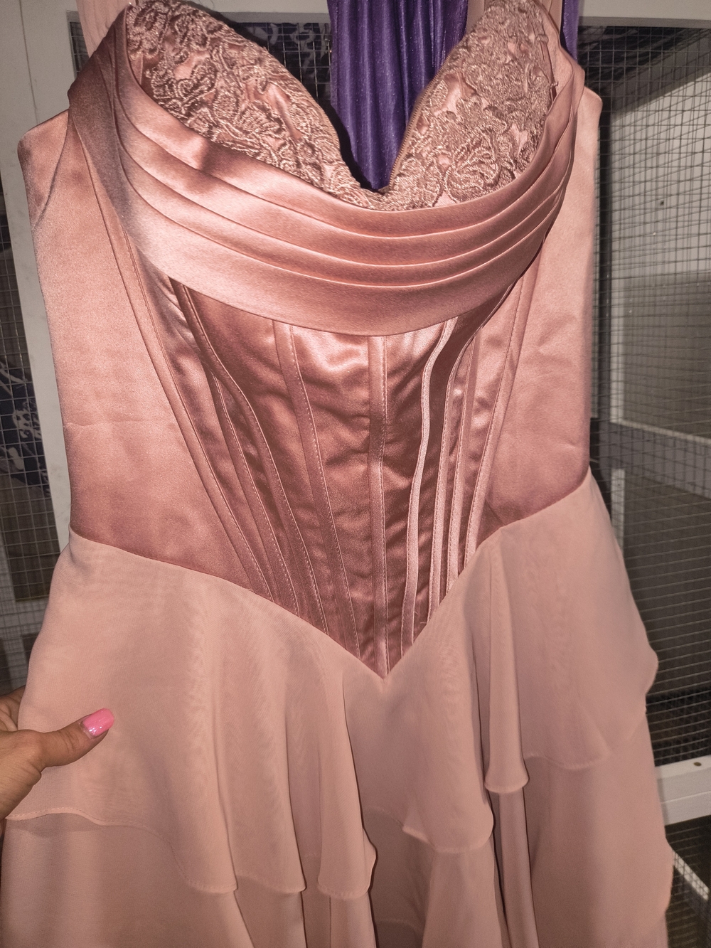 Elegant Pink Satin and Chiffon Prom Dress